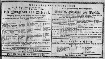 Theaterzettel (Oper und Burgtheater in Wien) 18290305 Seite: 1