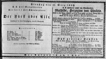 Theaterzettel (Oper und Burgtheater in Wien) 18290310 Seite: 1