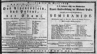 Theaterzettel (Oper und Burgtheater in Wien) 18290318 Seite: 1