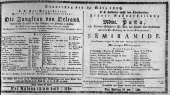 Theaterzettel (Oper und Burgtheater in Wien) 18290319 Seite: 1