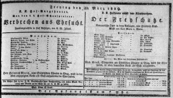 Theaterzettel (Oper und Burgtheater in Wien) 18290320 Seite: 1