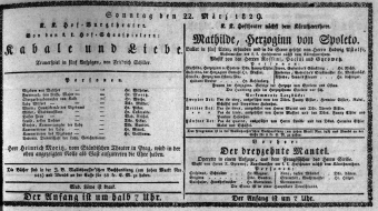 Theaterzettel (Oper und Burgtheater in Wien) 18290322 Seite: 1