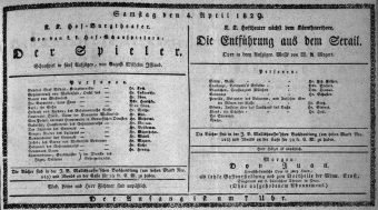 Theaterzettel (Oper und Burgtheater in Wien) 18290404 Seite: 1