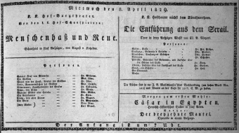 Theaterzettel (Oper und Burgtheater in Wien) 18290408 Seite: 1