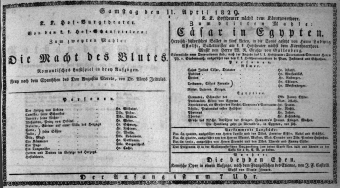 Theaterzettel (Oper und Burgtheater in Wien) 18290411 Seite: 1