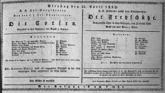 Theaterzettel (Oper und Burgtheater in Wien) 18290421 Seite: 1