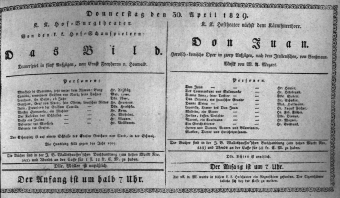 Theaterzettel (Oper und Burgtheater in Wien) 18290430 Seite: 1