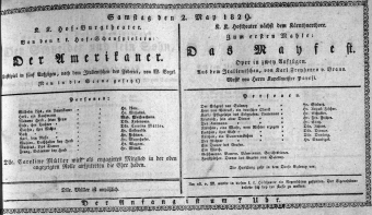 Theaterzettel (Oper und Burgtheater in Wien) 18290502 Seite: 1