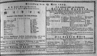 Theaterzettel (Oper und Burgtheater in Wien) 18290519 Seite: 1