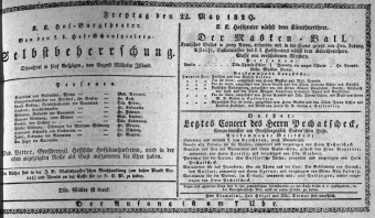 Theaterzettel (Oper und Burgtheater in Wien) 18290522 Seite: 1