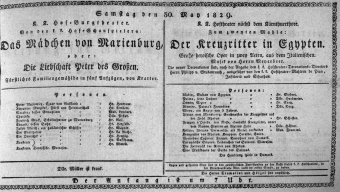 Theaterzettel (Oper und Burgtheater in Wien) 18290530 Seite: 1