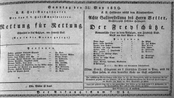 Theaterzettel (Oper und Burgtheater in Wien) 18290531 Seite: 1