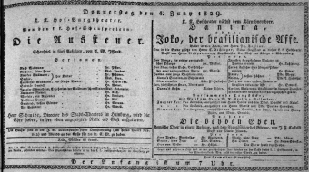 Theaterzettel (Oper und Burgtheater in Wien) 18290604 Seite: 1