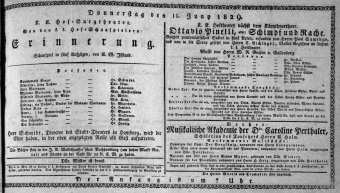 Theaterzettel (Oper und Burgtheater in Wien) 18290611 Seite: 1