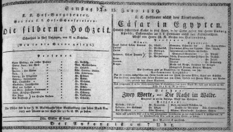 Theaterzettel (Oper und Burgtheater in Wien) 18290613 Seite: 1