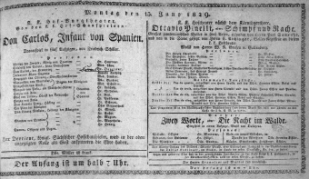Theaterzettel (Oper und Burgtheater in Wien) 18290615 Seite: 1