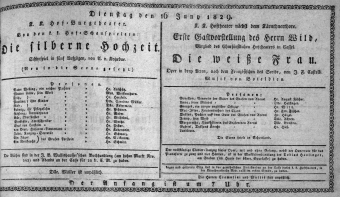 Theaterzettel (Oper und Burgtheater in Wien) 18290616 Seite: 1