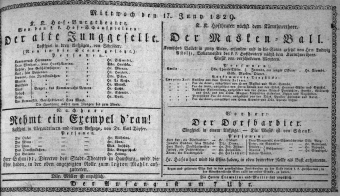 Theaterzettel (Oper und Burgtheater in Wien) 18290617 Seite: 1