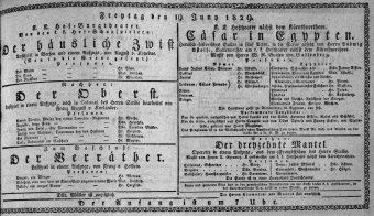 Theaterzettel (Oper und Burgtheater in Wien) 18290619 Seite: 1