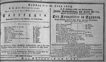 Theaterzettel (Oper und Burgtheater in Wien) 18290620 Seite: 1