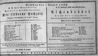 Theaterzettel (Oper und Burgtheater in Wien) 18290801 Seite: 1