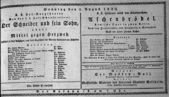 Theaterzettel (Oper und Burgtheater in Wien) 18290802 Seite: 1