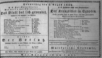 Theaterzettel (Oper und Burgtheater in Wien) 18290806 Seite: 1