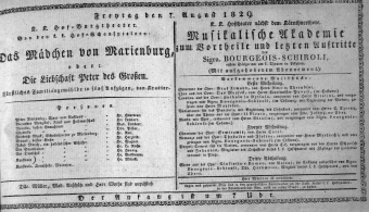 Theaterzettel (Oper und Burgtheater in Wien) 18290807 Seite: 1
