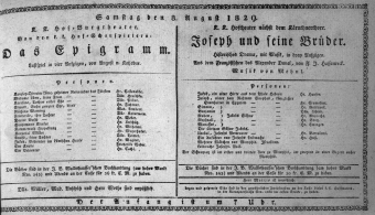 Theaterzettel (Oper und Burgtheater in Wien) 18290808 Seite: 1