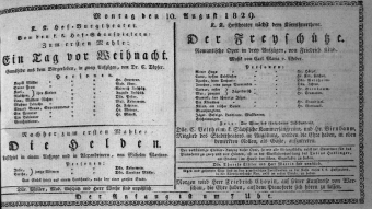 Theaterzettel (Oper und Burgtheater in Wien) 18290810 Seite: 1