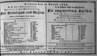 Theaterzettel (Oper und Burgtheater in Wien) 18290814 Seite: 1