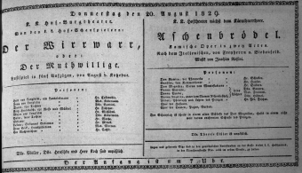 Theaterzettel (Oper und Burgtheater in Wien) 18290820 Seite: 1