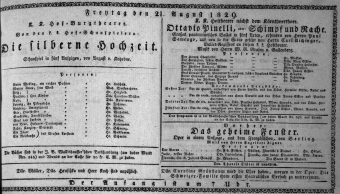 Theaterzettel (Oper und Burgtheater in Wien) 18290821 Seite: 1