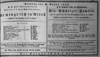 Theaterzettel (Oper und Burgtheater in Wien) 18290822 Seite: 1