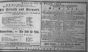 Theaterzettel (Oper und Burgtheater in Wien) 18290829 Seite: 1