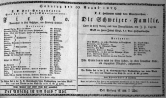 Theaterzettel (Oper und Burgtheater in Wien) 18290830 Seite: 1