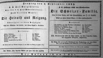 Theaterzettel (Oper und Burgtheater in Wien) 18290904 Seite: 1