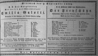 Theaterzettel (Oper und Burgtheater in Wien) 18290909 Seite: 1