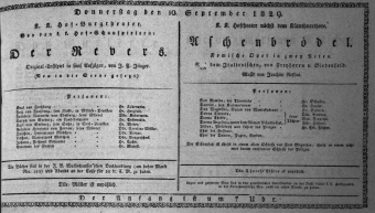 Theaterzettel (Oper und Burgtheater in Wien) 18290910 Seite: 1