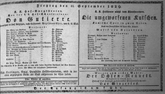 Theaterzettel (Oper und Burgtheater in Wien) 18290911 Seite: 1