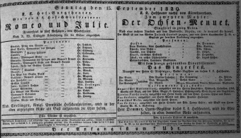 Theaterzettel (Oper und Burgtheater in Wien) 18290913 Seite: 1
