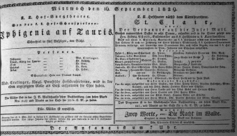 Theaterzettel (Oper und Burgtheater in Wien) 18290916 Seite: 1