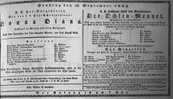 Theaterzettel (Oper und Burgtheater in Wien) 18290920 Seite: 1