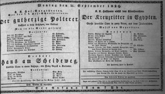 Theaterzettel (Oper und Burgtheater in Wien) 18290921 Seite: 1
