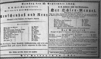Theaterzettel (Oper und Burgtheater in Wien) 18290926 Seite: 1
