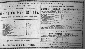 Theaterzettel (Oper und Burgtheater in Wien) 18290927 Seite: 1