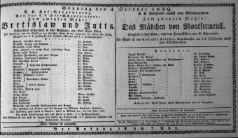 Theaterzettel (Oper und Burgtheater in Wien) 18291004 Seite: 1