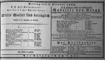 Theaterzettel (Oper und Burgtheater in Wien) 18291005 Seite: 1