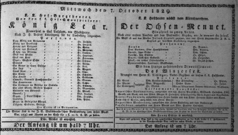 Theaterzettel (Oper und Burgtheater in Wien) 18291007 Seite: 1