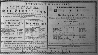 Theaterzettel (Oper und Burgtheater in Wien) 18291009 Seite: 1